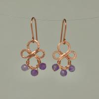 Natural, Faceted Amethyst Sphere Hammered Copper Earrings