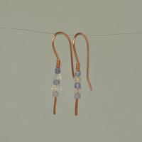 Minimalist Natural Herkimer Diamond and Tanzanite Hammered Copper Earrings