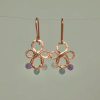Natural, Faceted Fluorite Sphere Hammered Copper Earrings