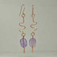 Ametrine & Hammered Copper Wavy Eclectic Statement Earrings