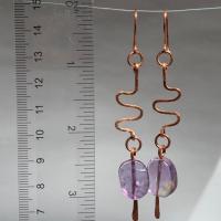 Ametrine & Hammered Copper Wavy Eclectic Statement Earrings