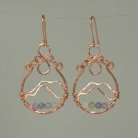 Rainbow Fluorite & Hammered Copper Mountainscape Dangle Hoop Earrings