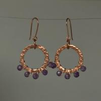 Amethyst & Hammered Copper Beaded Halo Earrings