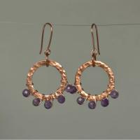 Amethyst & Hammered Copper Beaded Halo Earrings