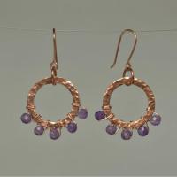 Amethyst & Hammered Copper Beaded Halo Earrings