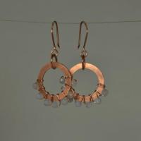 Blue Lace Agate & Hammered Copper Beaded Halo Earrings