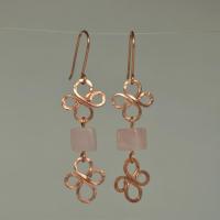 Rose Quartz & Hammered Copper Fleur Dangle Earrings