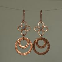 Blue Lace Agate & Hammered Copper Fleur Links Dangle Earrings