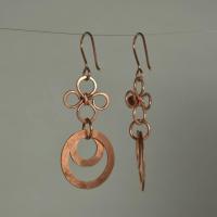 Garnet & Hammered Copper Fleur Links Dangle Earrings