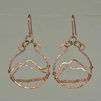 Sunstone & Hammered Copper Mountainscape Dangle Hoop Earrings