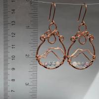 Rainbow Fluorite & Hammered Copper Mountainscape Dangle Hoop Earrings