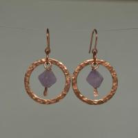 Amethyst & Hammered Copper Dangle Hoop Earrings