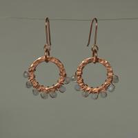 Blue Lace Agate & Hammered Copper Beaded Halo Earrings