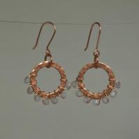 Blue Lace Agate & Hammered Copper Beaded Halo Earrings