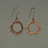 Blue Lace Agate & Hammered Copper Beaded Halo Earrings