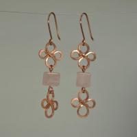 Rose Quartz & Hammered Copper Fleur Dangle Earrings