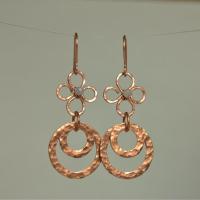 Blue Lace Agate & Hammered Copper Fleur Links Dangle Earrings