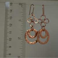 Blue Lace Agate & Hammered Copper Fleur Links Dangle Earrings