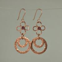 Garnet & Hammered Copper Fleur Links Dangle Earrings