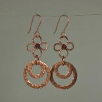 Garnet & Hammered Copper Fleur Links Dangle Earrings