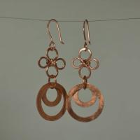 Garnet & Hammered Copper Fleur Links Dangle Earrings