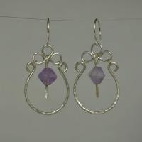 Amethyst & Hammered Sterling Silver Statement Earrings