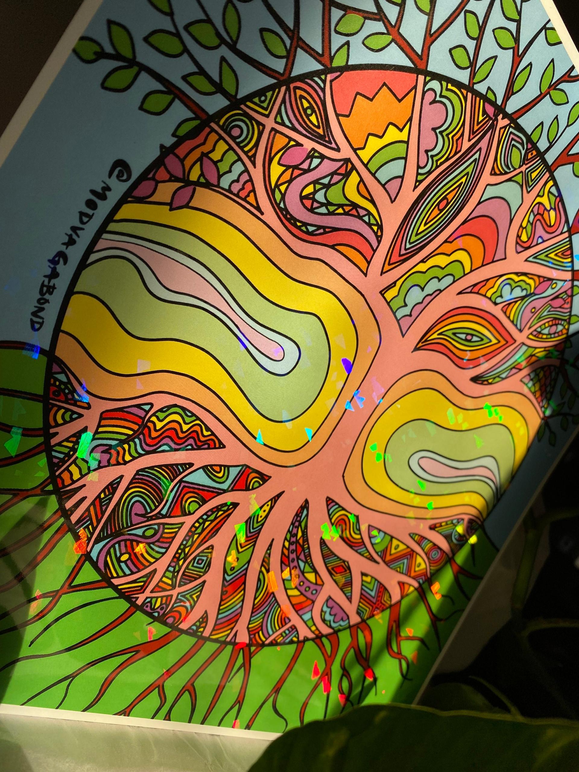 SALE* Holographic Abstract Trippy Tree of Life Print 11"x11" (*SEE DESCRIPTION)