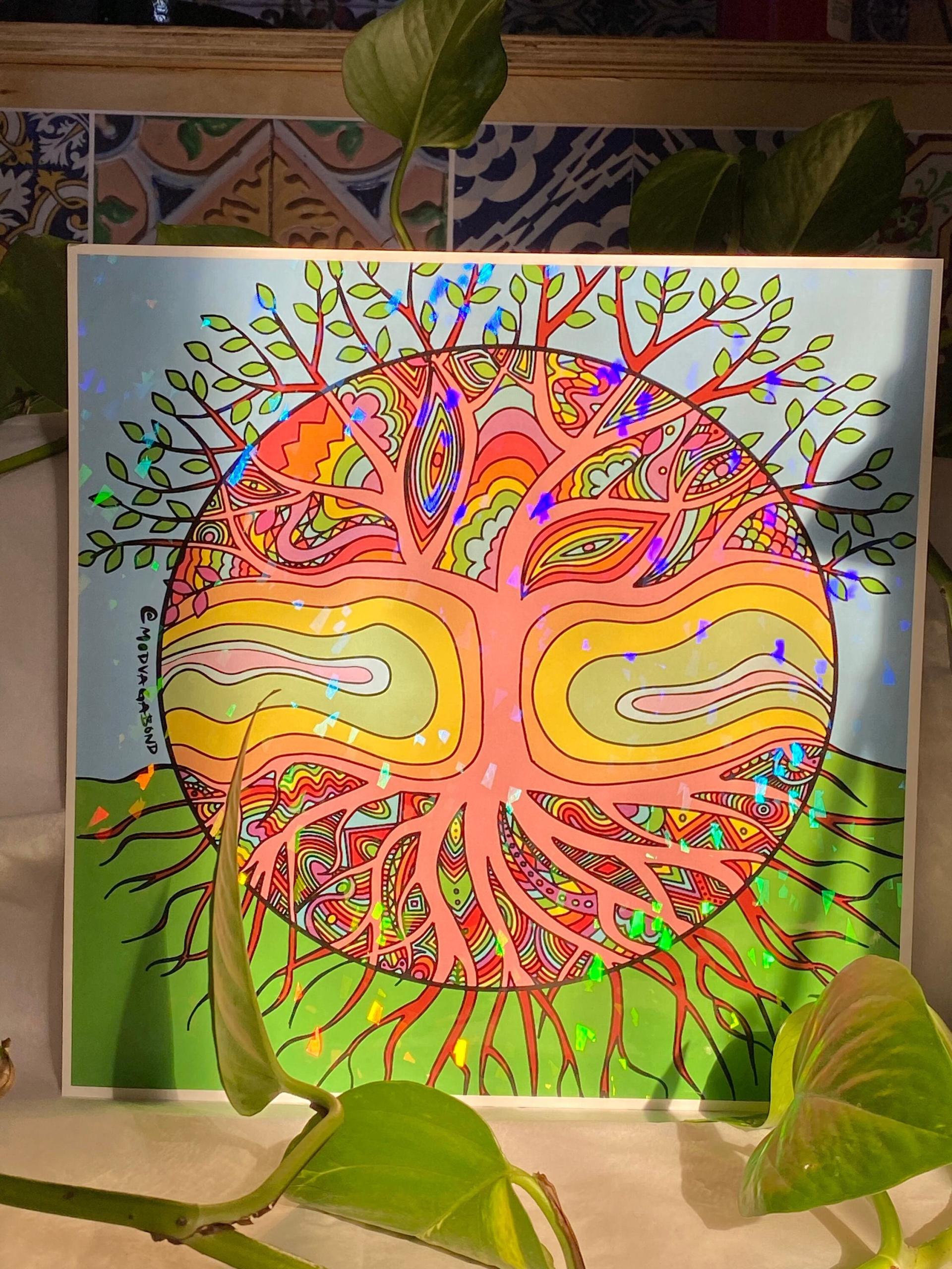SALE* Holographic Abstract Trippy Tree of Life Print 11"x11" (*SEE DESCRIPTION)