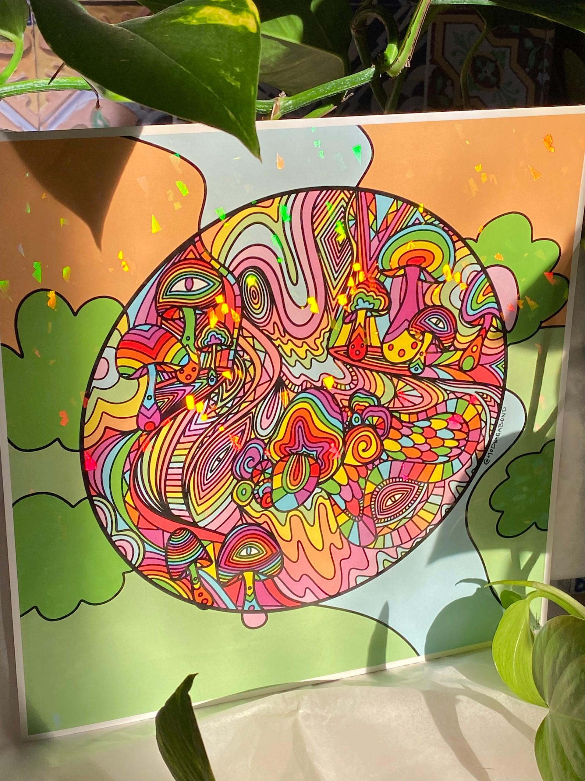 Mushie Falls Holographic Abstract Trippy Print 11"x11" (**SEE DESCRIPTION**)