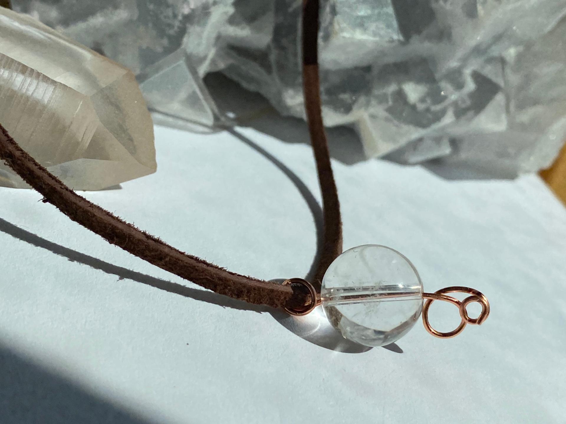 ONE of a KIND, HANDMADE Optical Quartz Sphere Copper Leather Choker Necklace