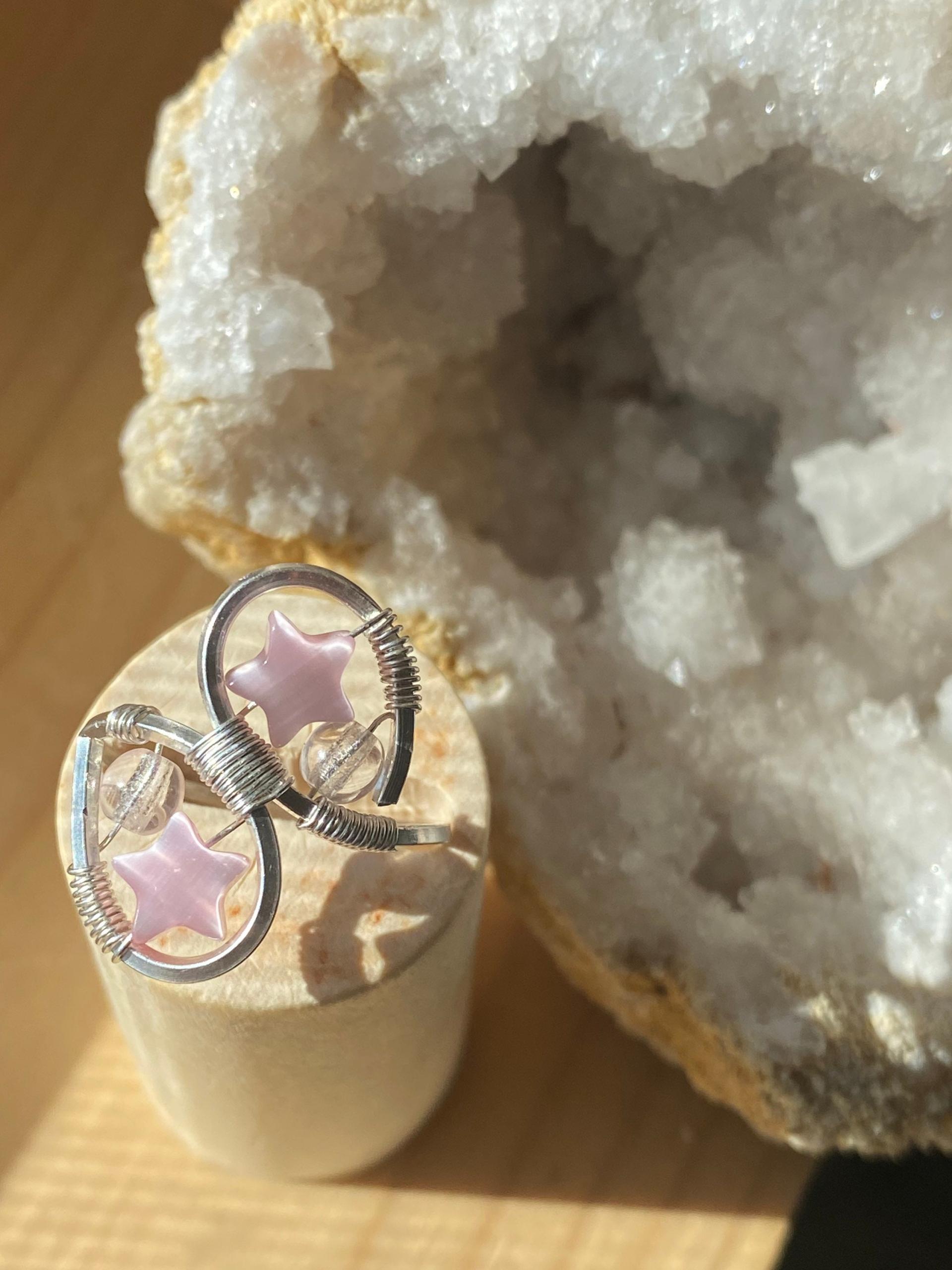 Statement .925 Silver Pink Stars Ring, Size 7