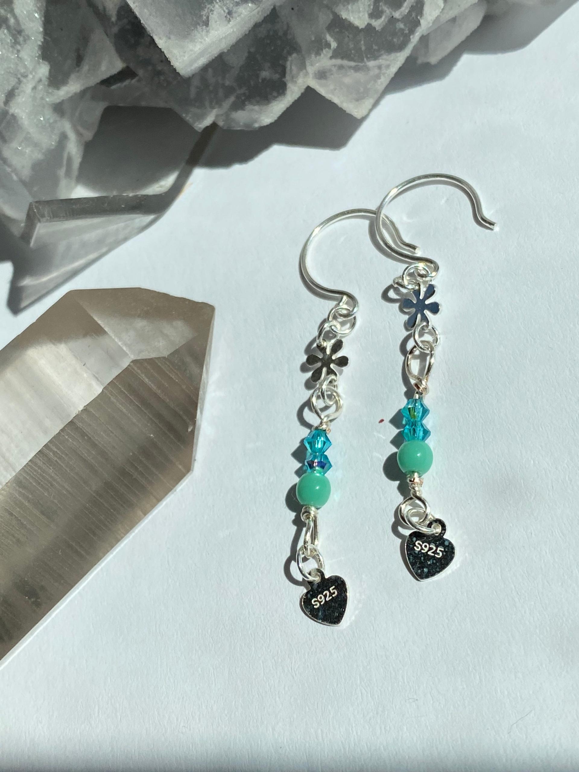 Teal Crystal Flower .925 Silver Earrings | Spring Fever Collection