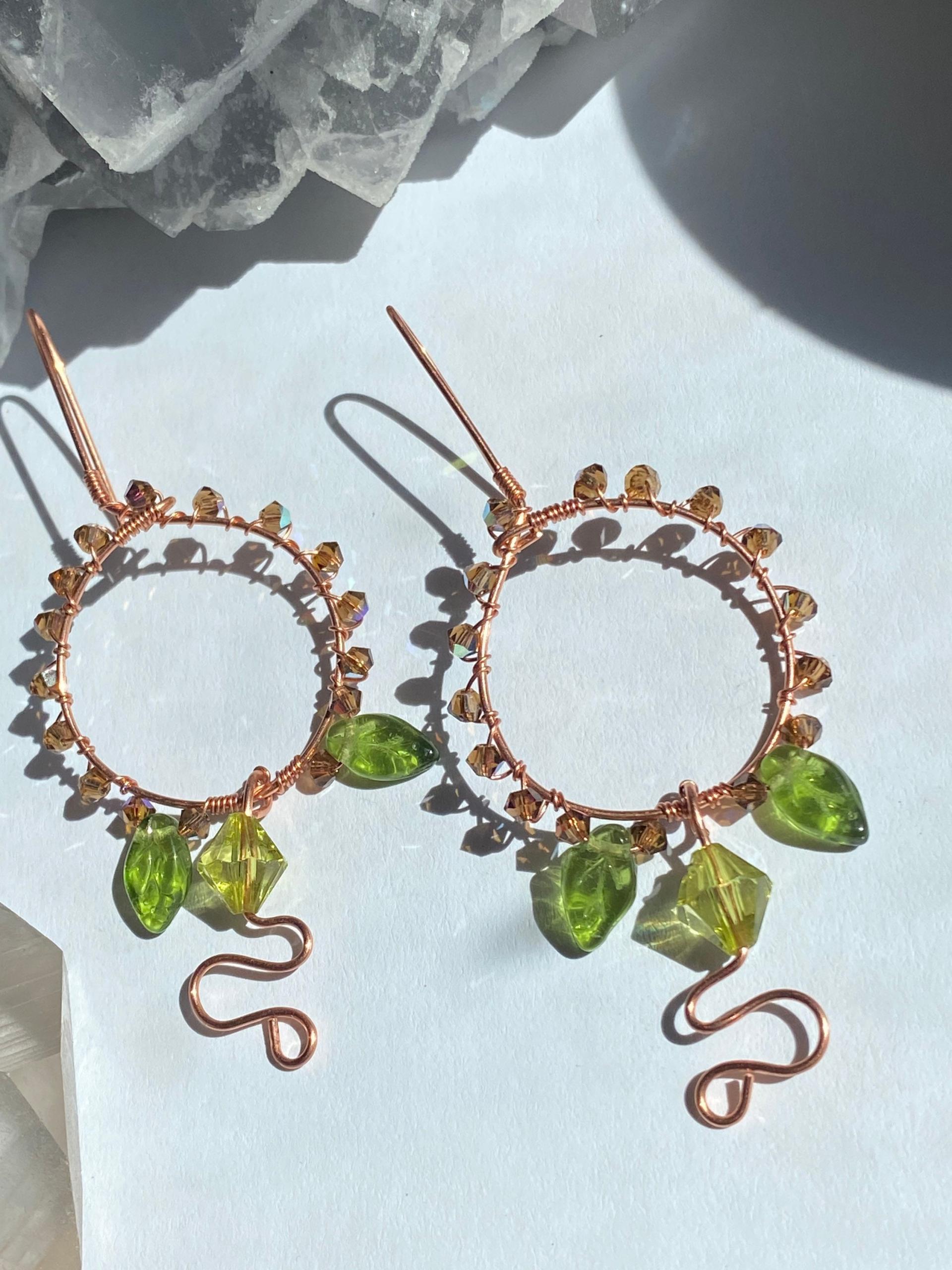 Leafy Crystal Copper Earrings