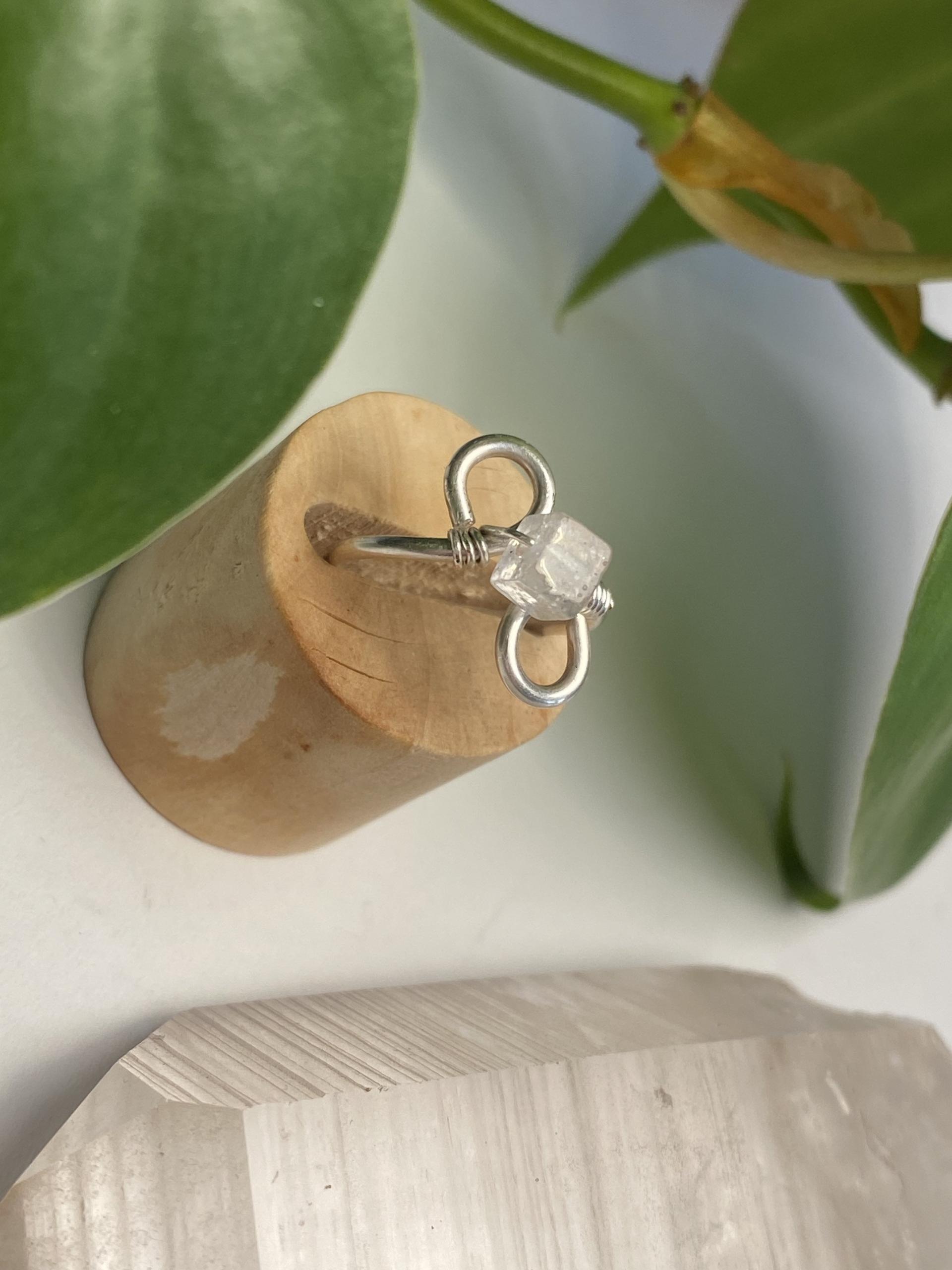 Quartz Cube Sterling Silver Ring, Size 4