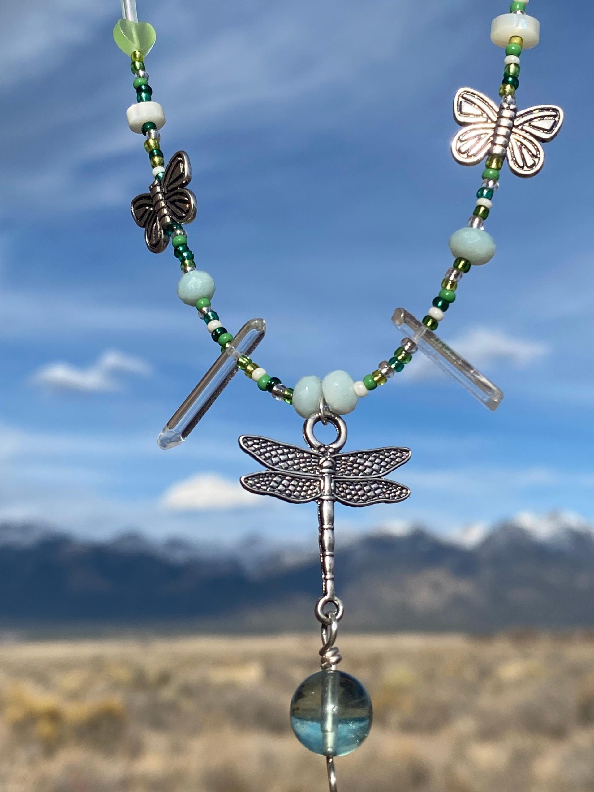 Fluorite, Quartz, Dragonfly & Butterfly Necklace
