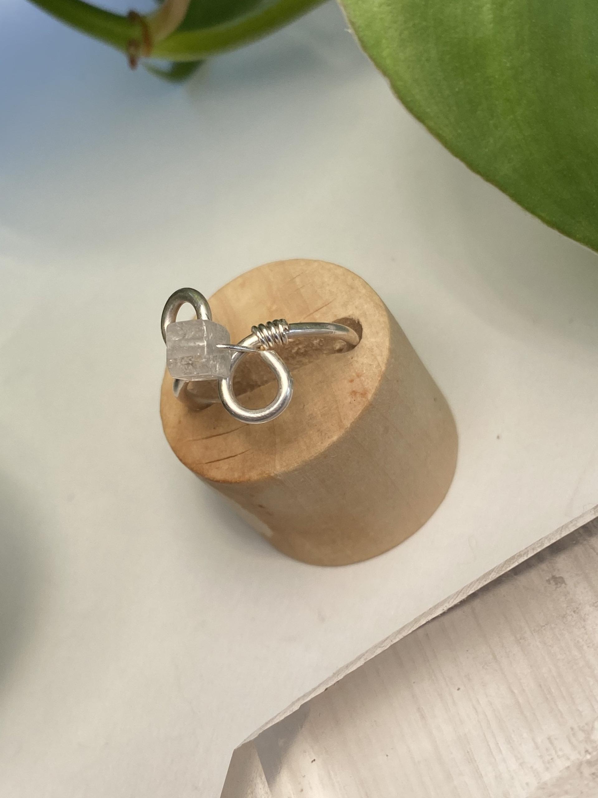 Quartz Cube Sterling Silver Ring, Size 4