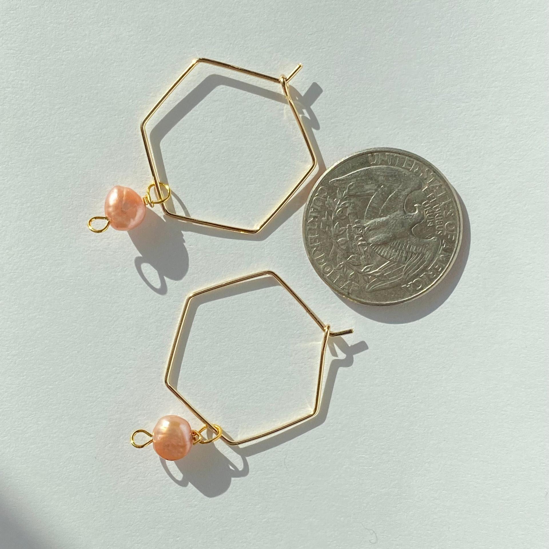 Hexagon Pearl Dangle Hoops (+ Colors)