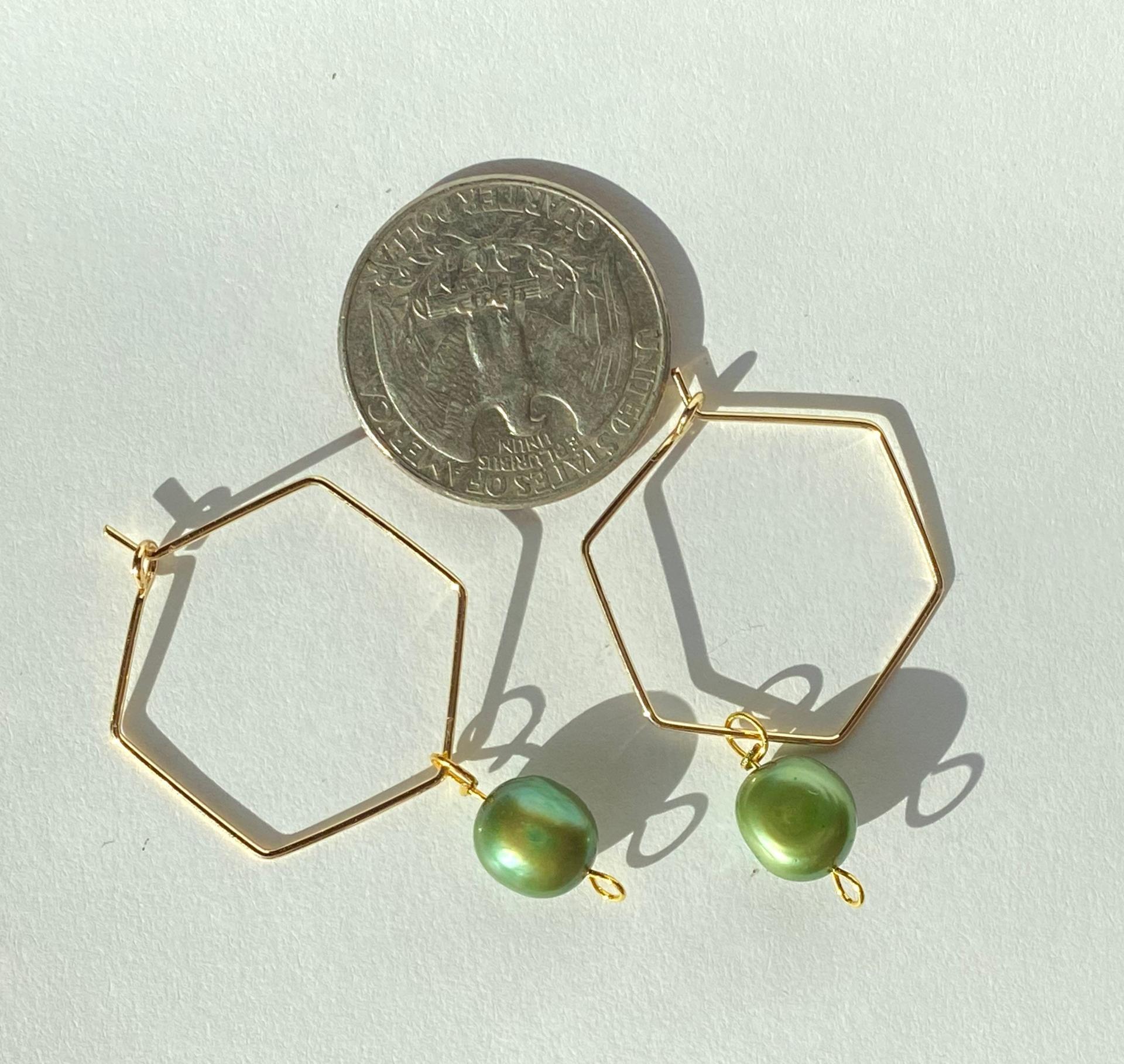 Hexagon Pearl Dangle Hoops (+ Colors)