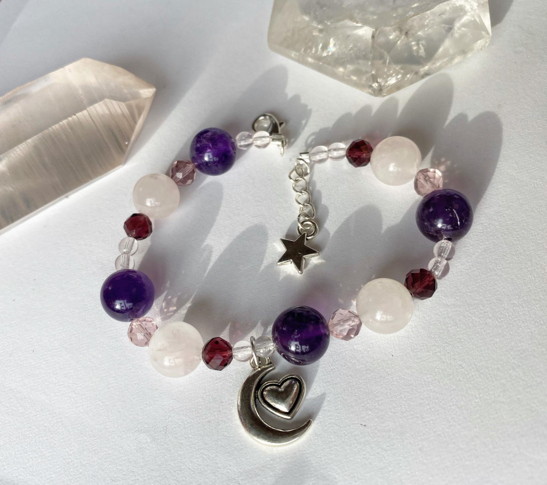 Rose Quartz, Amethyst, & Glass Celestial Bracelet