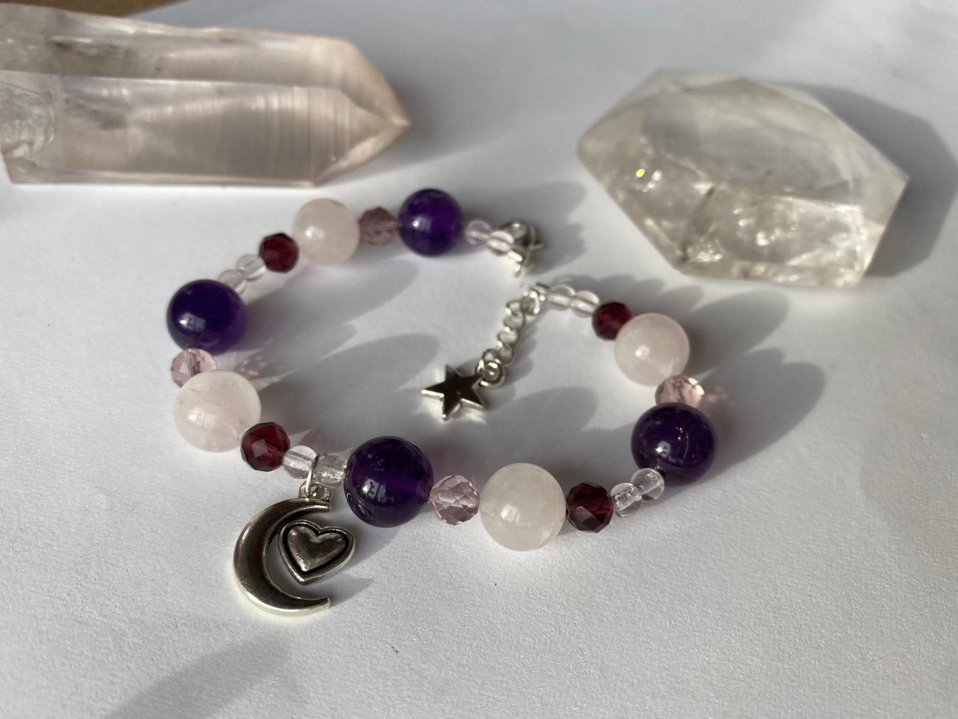 Rose Quartz, Amethyst, & Glass Celestial Bracelet