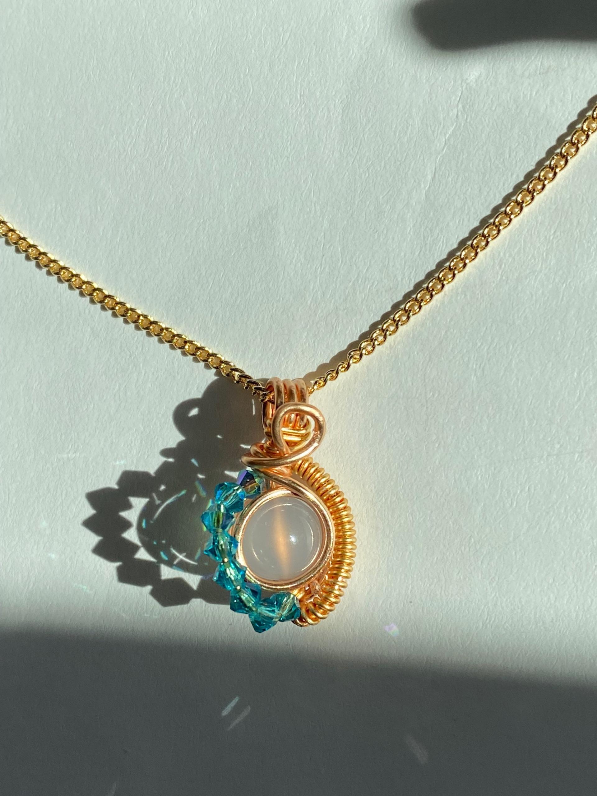 ONE of a KIND, HANDMADE Chalcedony & Crystal Gold-Plated Necklace