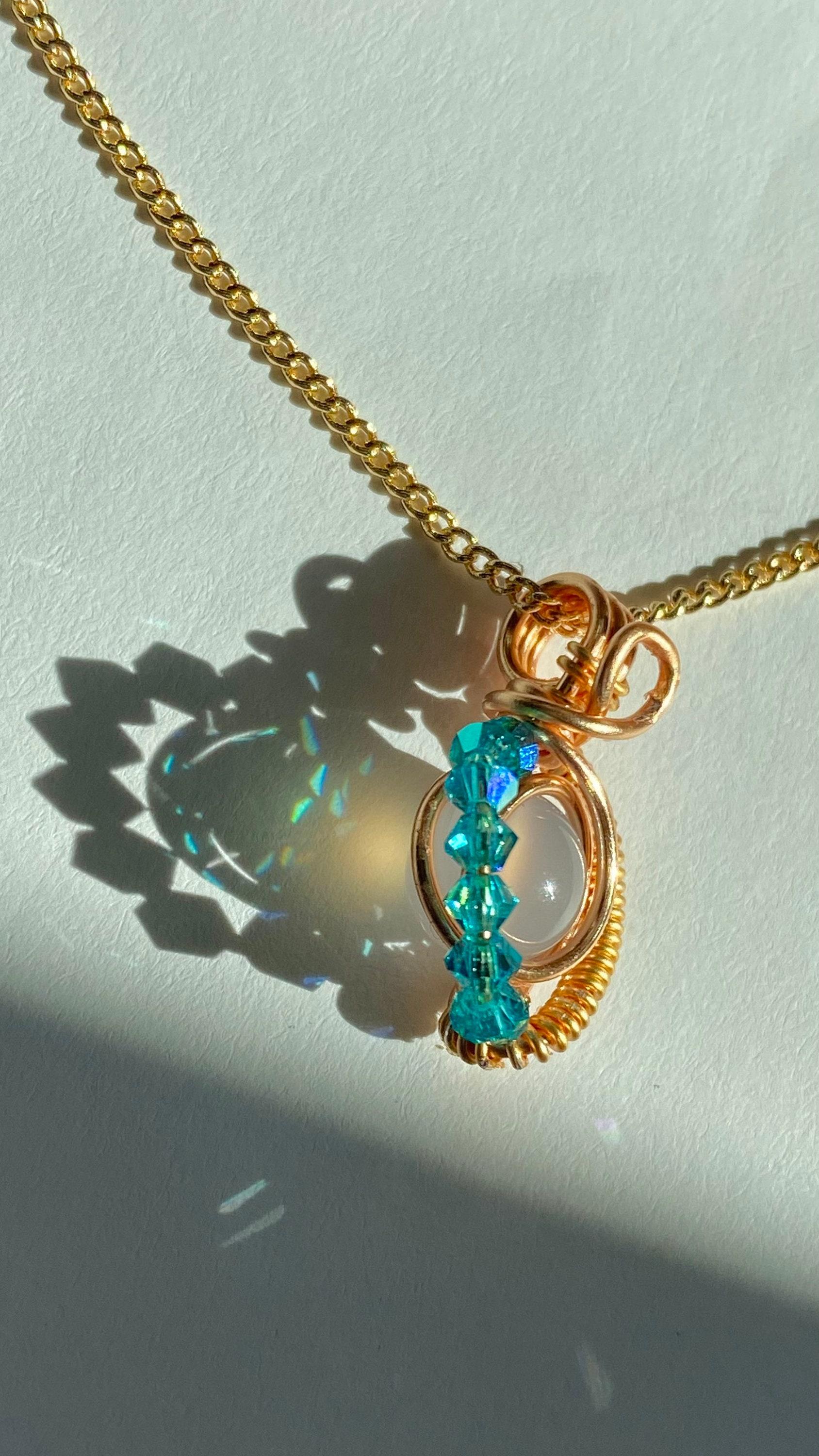 ONE of a KIND, HANDMADE Chalcedony & Crystal Gold-Plated Necklace