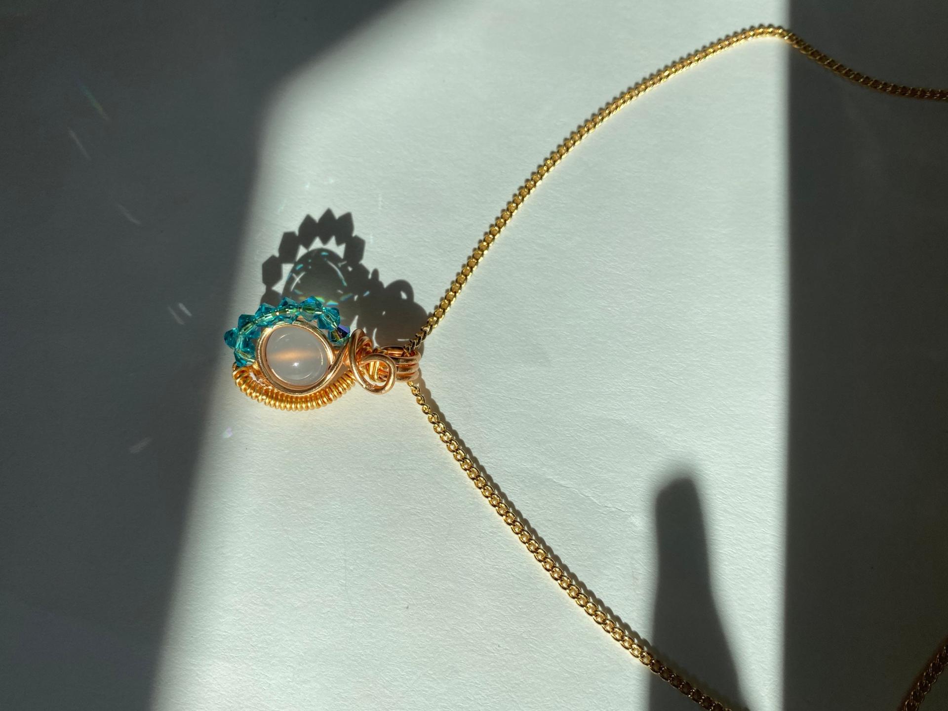 ONE of a KIND, HANDMADE Chalcedony & Crystal Gold-Plated Necklace