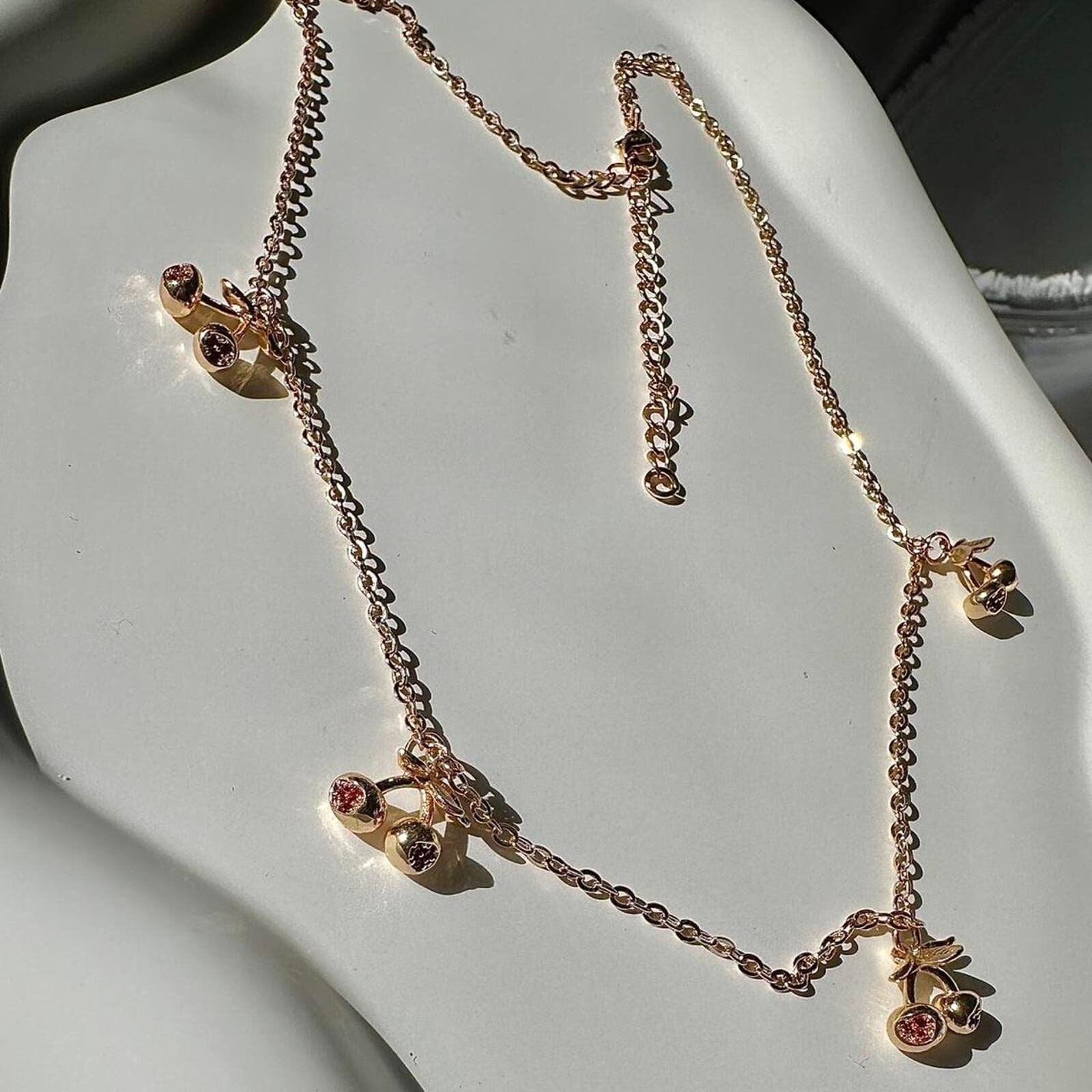 Handmade gold plated red gemstone cherries