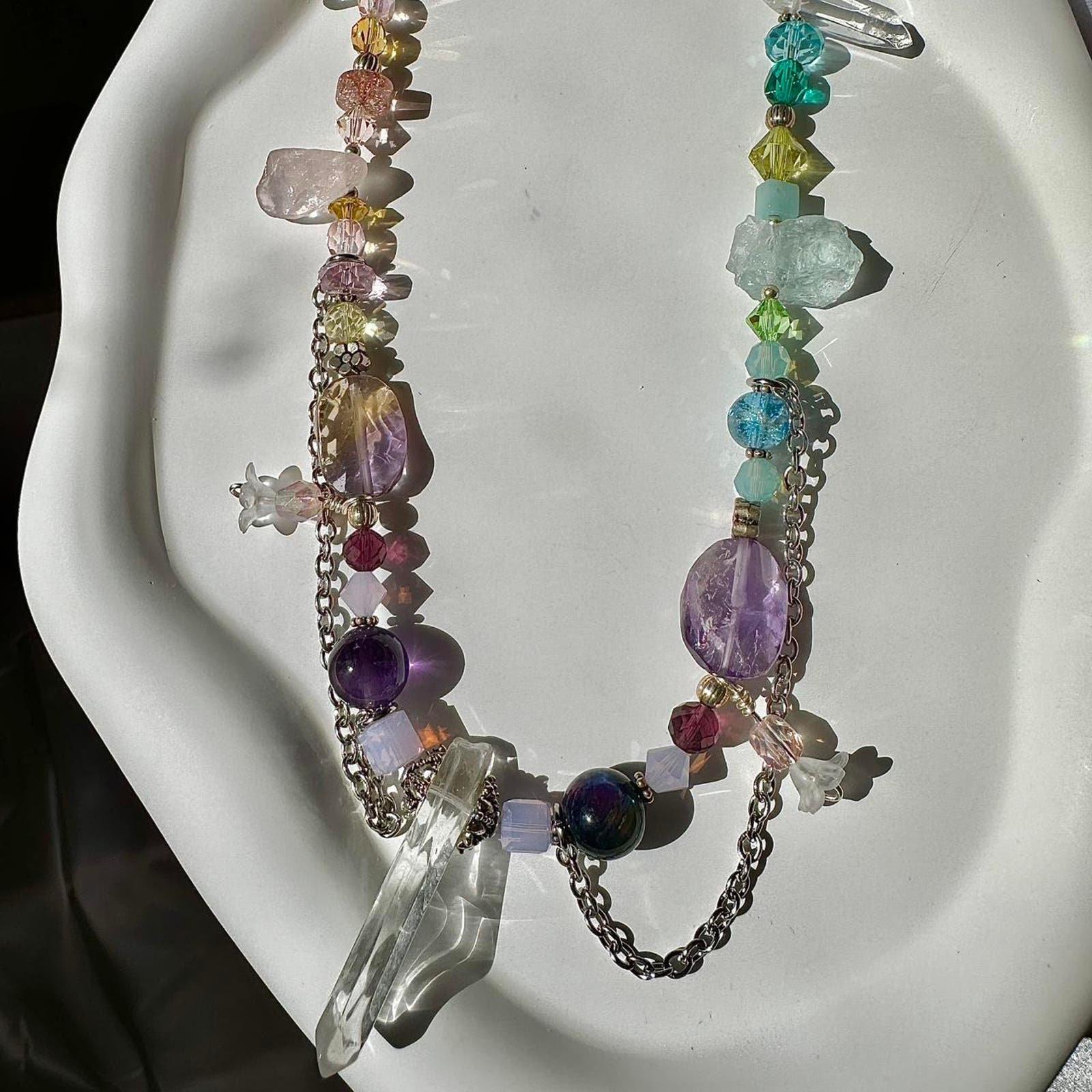 Handmade quartz ametrine amethyst aquamarine