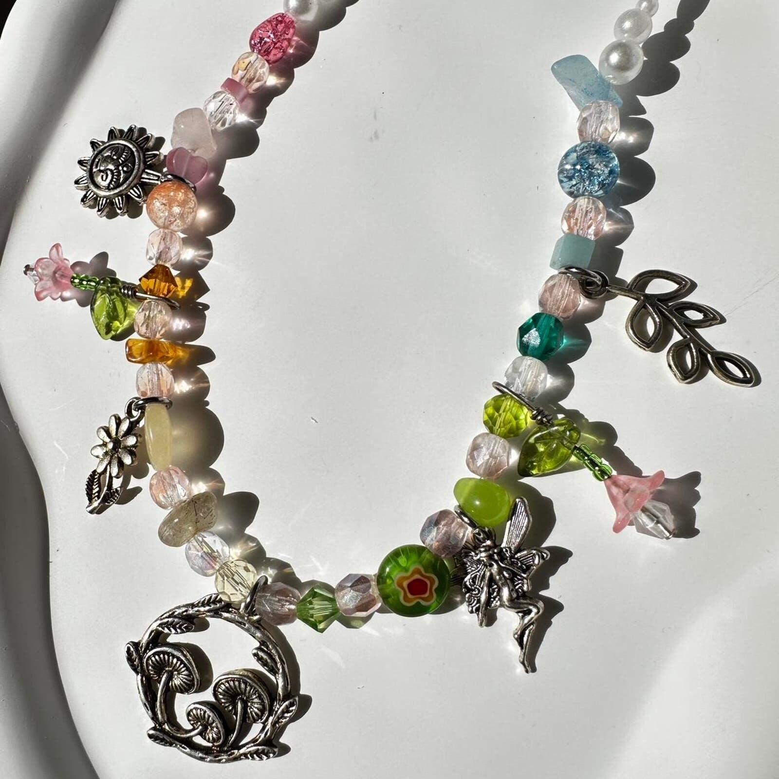 Handmade beaded charm necklace
