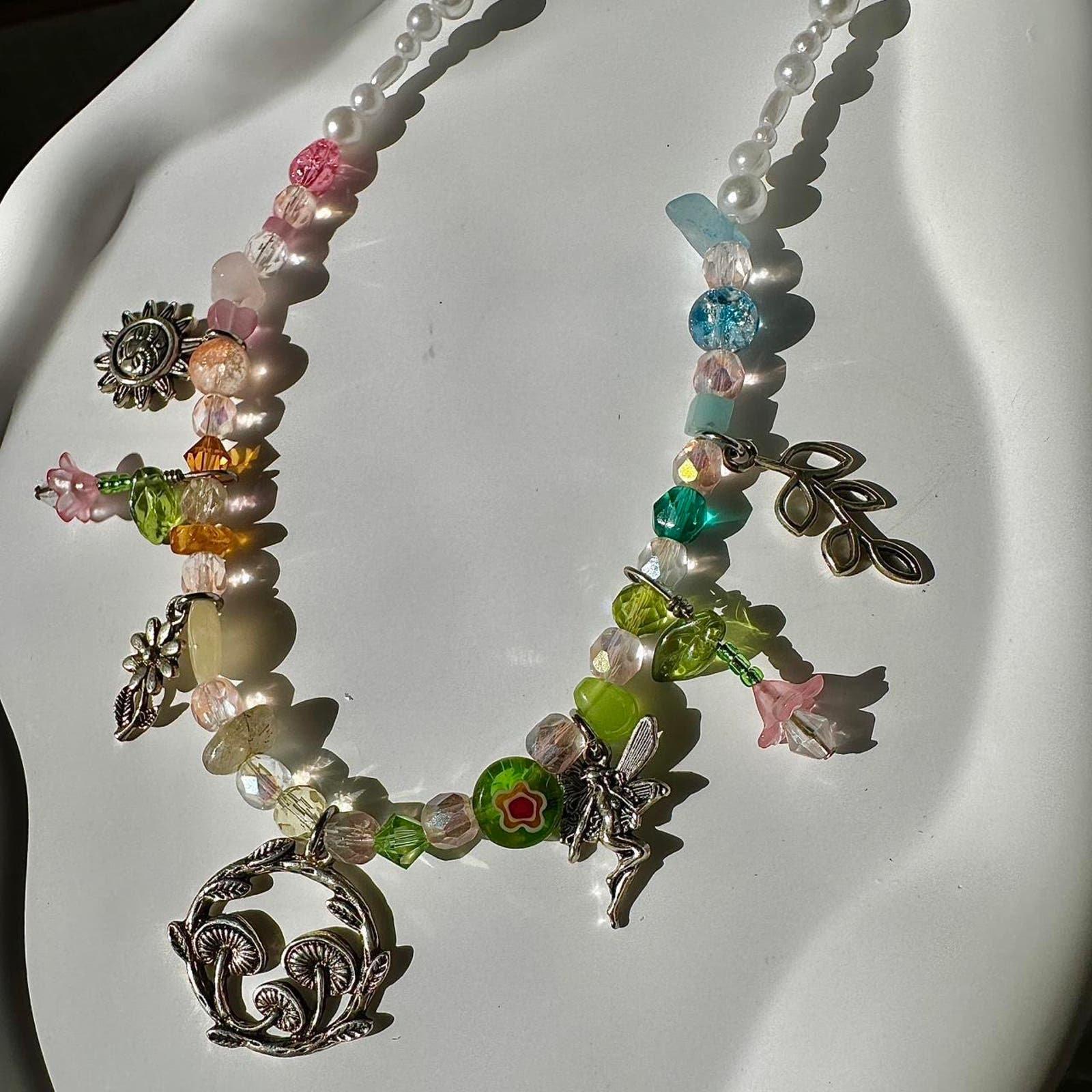 Handmade beaded charm necklace
