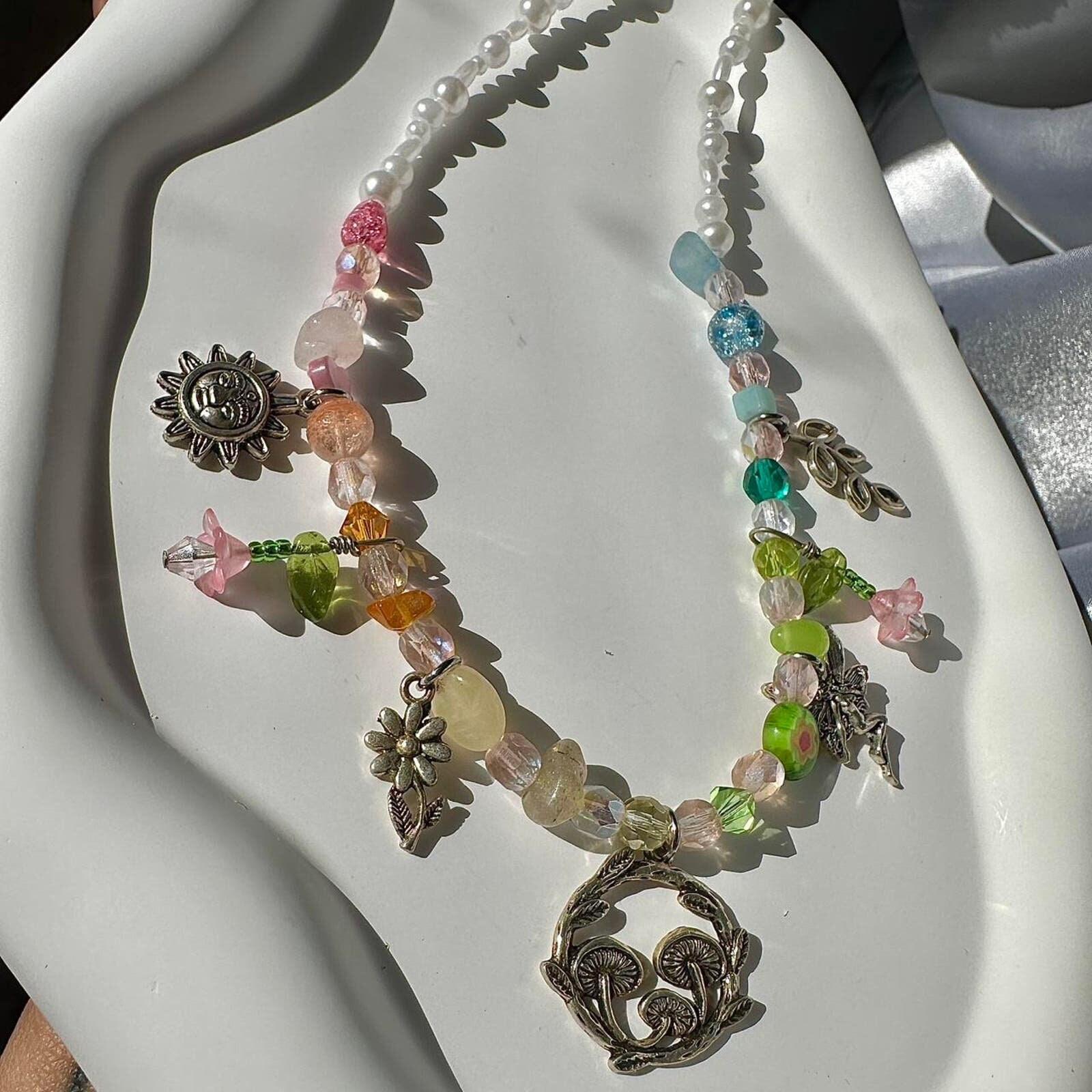 Handmade beaded charm necklace