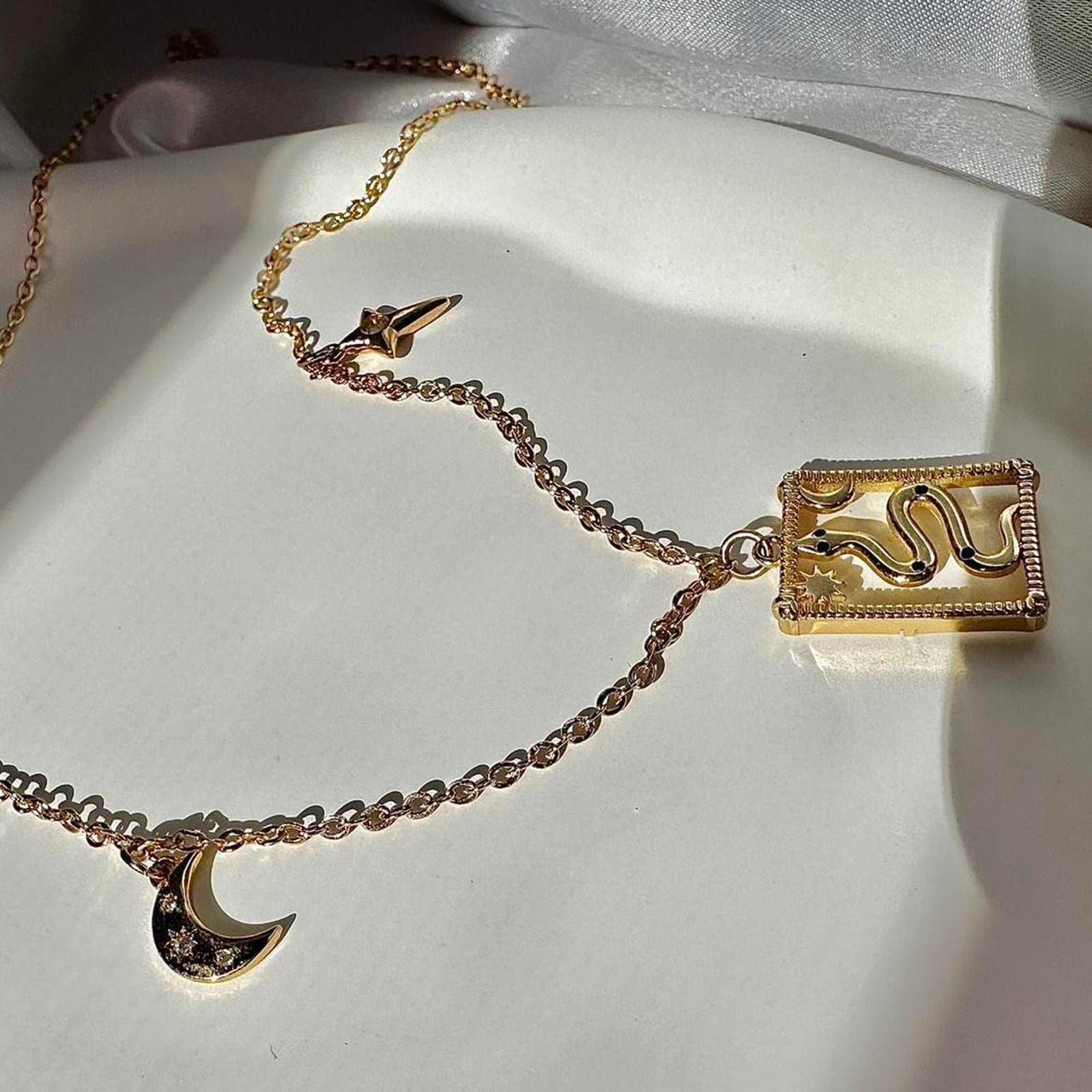 Handmade gold plated celestial snake necklace