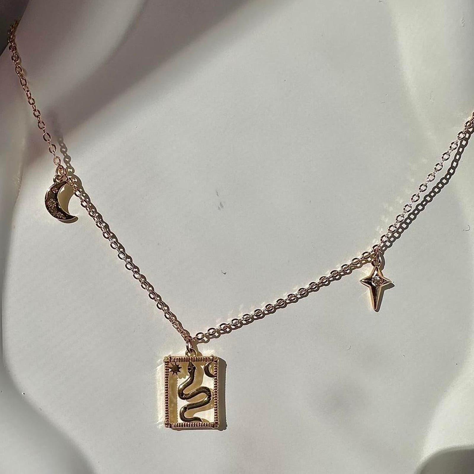 Handmade gold plated celestial snake necklace